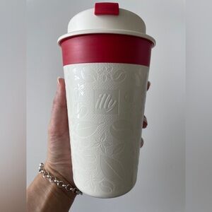 Illy Red and White Travel Mug